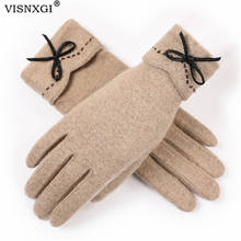 VISNXGI-Guantes Térmicos de Cachemira para mujer, manoplas de lana cálidas de color negro para invierno, con lazo para pantalla táctil, para deporte al aire libre, Guante de dedo completo 2024 - compra barato