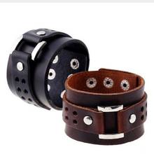 Trend alta qualidade pulseira de couro masculino aço inoxidável tenis pulseiras para mulheres punk rock snap button jóias pulseras mujer 2024 - compre barato