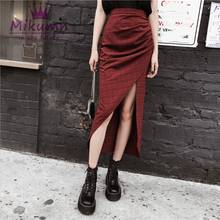 New Style Harajuku Red Plaid Skirt Summer Women Punk Gothic Skirts Female Fashion High Waist Irregular Long Skirts 2024 - buy cheap