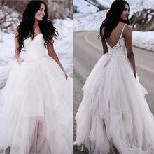 2021 New Gorgeous White Lace Ball Gown Bridal Wedding Dresses Deep V Neckline Wedding Dresses for Bride Backless Appliqued 2024 - buy cheap