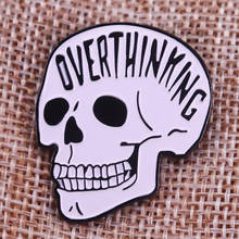 Overthinking Enamel Pin Glow In The Dark Skull Badge Mental Health Anxiety Jewelry 2024 - buy cheap