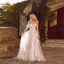 Vestido De novia sin hombros con escote corazón, con apliques, línea A, color champán, Sexy 2024 - compra barato