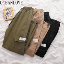 OCEANLOVE Solid Pocket Cargo Pants Women Fashion Streetwear Elastic High Waist New Trousers Spring Student Pantalon Femme 15342 2024 - buy cheap