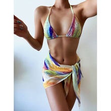 Conjunto de Bikini de tres piezas con falda para mujer, traje de baño con estampado de diamantes para playa y verano, 2021 2024 - compra barato