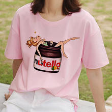 Camiseta Harajuku Ullzang de los 90 para mujer, remera con estampado Kawaii de Nutella para mujer, playera rosa con estampado de dibujos animados, camisetas de estilo coreano 2024 - compra barato