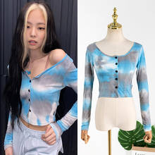 kpop Seo Yea Ji sexy Single-breasted O-neck Short Knitted Sweater Women Thin Cardigan Fashion slim Short Sleeve Tie dye sweaters 2024 - buy cheap