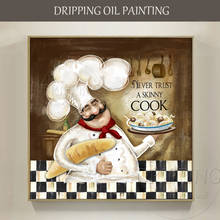 Diseño divertido, retrato de Chef pintado a mano, pintura al óleo sobre lienzo, figura divertida, pintura al óleo de cocinero grande para decoración de restaurante 2024 - compra barato