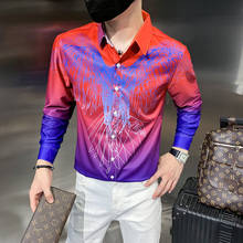 2021 Gradient  Long Sleeve Shirt Men Camisa Masculina Korean Casual Slim Fit Mens Dress Shirts  Streetwear Formal Social Blouse 2024 - купить недорого