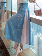 Женская длинная джинсовая юбка TIYIHAILEY, сетчатая юбка до середины икры с высокой эластичной талией и вышивкой, весна-осень 2024 - купить недорого