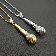 Hip Hop Bling Iced Out Gold Silver Color Stainless Steel Microphone Pendants Necklaces for Men Rapper Jewelry Drop Shipping 2024 - buy cheap