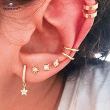 Starbeauty 8pcs Crystal Star Stud Ear Piercing Orelha Helix Tragus Piercing Oreja Fake Piercing Nose Ring Cuff Fake Earrings Set 2024 - buy cheap