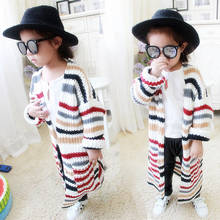 2021 New Toddler Girls Long Sweater Cardigans Baby Girl Cardigan Outerwear Fashion Children's Striped Sweater Kids Knitwear Coat 2024 - buy cheap