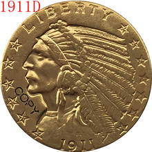 Copia de moneda de medio águila india, oro de 24 K, oro de 1911-D, 5 $ 2024 - compra barato