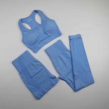 Conjunto sem costura feminino para ioga, roupas esportivas de treino, fitness, academia, cintura alta, leggings, shorts de corrida e sutiã esportivo 2024 - compre barato