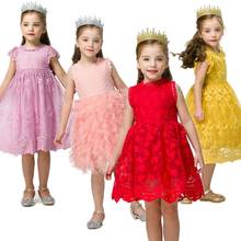 2021 New Summer Lace Girls Red Dress Princess Party Dresses Baby Girl Clothes Flower Frocks 2 5 7 Yrs Kids Casual Wear Vestidos 2024 - buy cheap