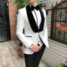 Blazer formal masculino preto com lapela de veludo, novidade, ternos brancos para homens, casamento, padrinho, jaqueta + calça + colete, 2021 2024 - compre barato