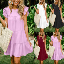 Summer Dresses Women Casual Babydoll Ruffle Sleeve Dress 2021 O-Neck Loose Flowy Mini Tunic Short Dresses Pleated Robe Vestidos 2024 - buy cheap