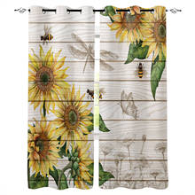 Sunflower Bee Butterfly Wood Texture Curtains For Living Room Bedroom Window Treatment Blinds Drapes Modern Kitchen Curtains 2024 - buy cheap