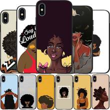 Rainha afro preto silicone caso de telefone para o iphone 12 xr xs max 5 5S se 2020 6s 7 8 plus x 11pro max 11 capa 2024 - compre barato