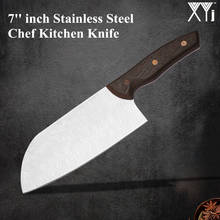 Xyj faca de chef de cozinha de aço inoxidável, faca de 7 polegadas santoku, lâmina de corte padrão de damasco de veias, frutas, vegetais, chinês 2024 - compre barato