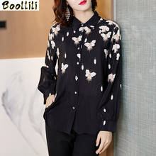 Boollili camisa feminina de seda legítima, blusa feminina estampada para primavera outono coreana, para escritório 2020 2024 - compre barato
