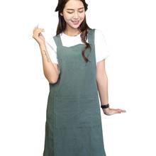 Apron Fashion Cotton Linen Cross Back Pocket Kitchen Protective Apron Cafe Smock Household Cleaning Tools 2021 2024 - buy cheap