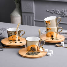 Xícara de cerâmica com molheira, xícara estilo simples com animal refletor para chá, café, porcelana criativa para presente 2024 - compre barato