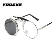 Yooske óculos de sol redondo unissex steampunk, vintage metálico uv400 2024 - compre barato