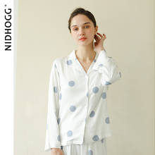 2020 New Blue Polka Dot Printing Pajamas Women Long Sleeve Satin Pyjamas Simple Casual Loose-Fit Sleepwear Home Two Piece 2024 - buy cheap