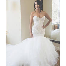 Vestido de noiva luxuoso estilo sereia, com rendas da cor marfim, apliques florais, vestido de baile de tule personalizado 2024 - compre barato