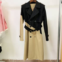 2021 Star's New High Quality Personality Asymmetric Leather Stitch Belt Long Trench Coat O192 2024 - buy cheap