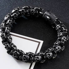 Gótico masculino aço inoxidável crânio pulseira para homem punk esqueleto completo vintage biker jóias homem antigo preto cor dropshipping 2024 - compre barato