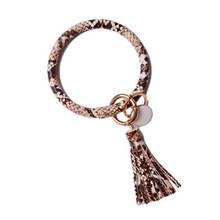 Rainbery Chic monogram PU Leather O-ring Key Chain Colorful Snakeskin Circle Tassel Wristlet  Houndstooth Keychains 2024 - buy cheap