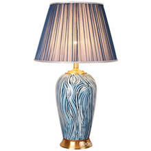 Blue Ceramic Table Lamp Foyer Bed Room Study Blue Strips Porcelain Desk Decor Lamp 68cm 2521 2024 - buy cheap
