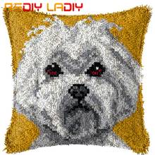Latch Hook Cushion Kit White Puppy Pillow Case Acrylic Yarn Pillow Pre-Printed Color Canvas Crochet Cushion Cover Hobby & Crafts 2024 - buy cheap