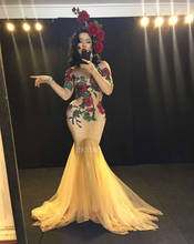 Stage WearMulticolor Stones Rose Flowers Red Green Rhinestones Long Dress Nude Stretch Nightclub Female Singer Evening Outfit 2024 - buy cheap
