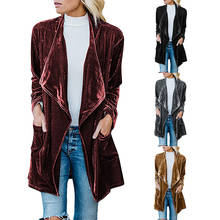 Новое Элегантное длинное женское пальто с лацканами карманы жакеты с ремешком однотонные пальто женская верхняя одежда бархатная куртка женская верхняя одежда топы 2024 - купить недорого