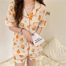 women print cartoon pajamas set summer sleepwear 2 piece home suit fruit short sleeve top shorts homewear suit pyjamas Y541 2024 - buy cheap