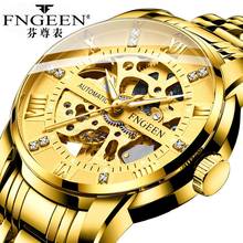 Relógio mecânico dourado luxuoso na moda, relógio de pulso turbilhão, esqueleto, ponteiro de diamante, luminoso, automático 2024 - compre barato