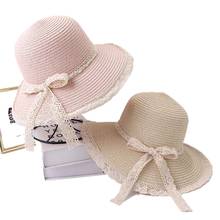 Straw Hat Ladies Summer Sun Hat Large Brim Seaside Beach Hat Lace Bow Fisherman Hat Foldable Sun Hat Wholesale 2024 - buy cheap