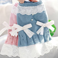Lace Knitted Sweater Pet Bows Cat Dog Costumes Autumn Winter Vest Puppies Small Animal Skirt Clothing 2020 New Girl Boy Dresses 2024 - buy cheap