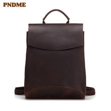 Simple vintage genuine leather men women backpack casual handmade high quality crazy horse cowhide daily outdoor travel bagpack 2024 - buy cheap