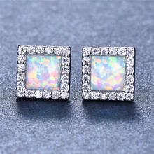 Boho Female Small Square Stud Earrings Silver Color Blue White Fire Opal Earrings Vintage Wedding Earrings For Women 2024 - buy cheap