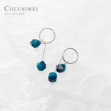 COLUSIWEI-pendientes colgantes de cristal azul para mujer, de Plata de Ley 925 auténtica, redondos, geométricos, joyería fina, Brincon 2024 - compra barato