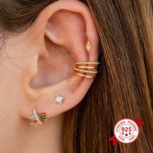 Trendy Minimalist Crystal Stud Earrings Real 925 Sterling Silver Ear Needle Geometry Mini Earrings For Women Jewelry Gift 2024 - buy cheap