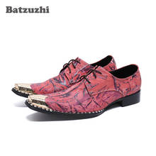 Batzuzhi-zapatos de lujo con punta de Metal para hombre, calzado de vestir de cuero genuino, con cordones, para fiesta y boda 2024 - compra barato