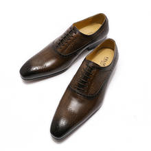 Derby sapatos masculinos de couro genuíno, sapatos formais de escritório com cadarço oxford para negócios, preto, marrom 2024 - compre barato