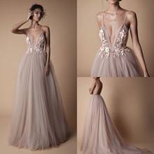 2020 Evening Dresses Spaghetti Straps Lace Appliques Special Occasion Gowns Sexy Backless Sweep Train A Line Prom Dress 2024 - buy cheap