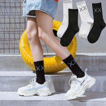 Korean Style Women Fork Black Cotton Socks Men Tube Socks Ins Couple Sports Socks White Japanese Street Harajuku Hip-hop Socks 2024 - buy cheap