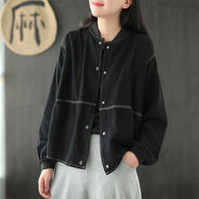 New Spring Autumn Arts Style Women Long Sleeve Loose Black Short Coats All-matched Casual Single Breasted Solid Jackets M447 2024 - buy cheap